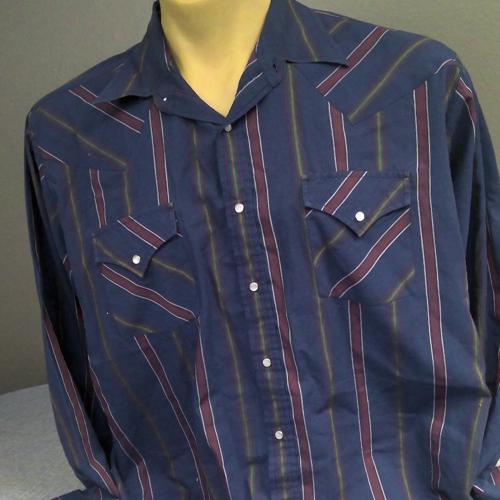 Vintage Express Rider Western Pearl Snap Shirt Long Sleeve Striped Men's XL